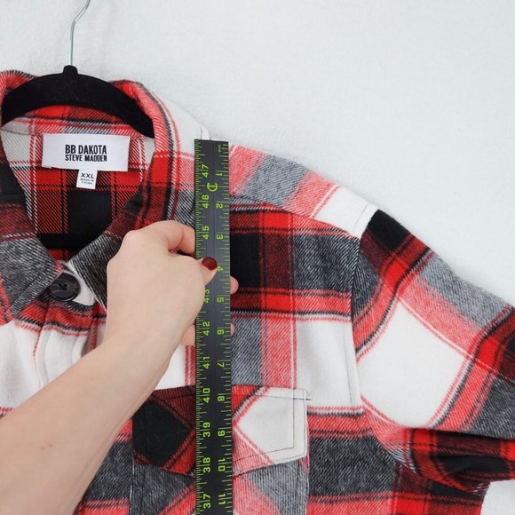 BB Dakota Shirt Jacket Womens XXL Red White Buffalo Plaid Steve Madden Shacket - Picture 4 of 11